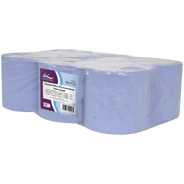 >Paper towel rolls (2-ply) 150m | PRISTINE Standard Centrefeed blue | 6-pack IE000898 - 1