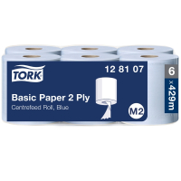 >Paper towel rolls (2-ply) for Tork M2 dispenser | Tork Basic Centrefeed blue | 6-pack IE000897