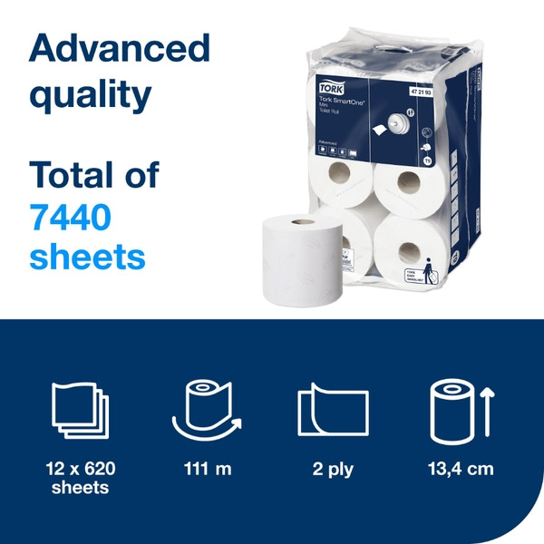 >Toilet rolls (2-ply) for Tork T9 dispenser | Tork SmartOne Mini | 12-pack IE000937 - 3