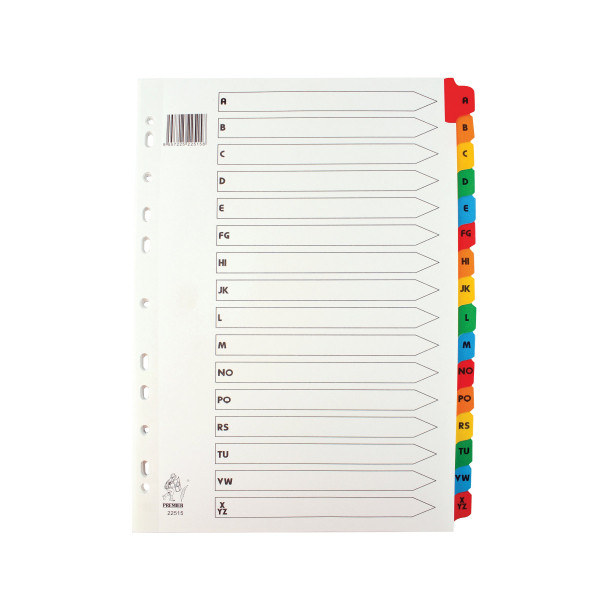 | Plastic tabs A-Z (20 coloured tabs) | A4, 11-hole | Premier IE000656 - 1