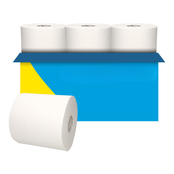 123ink 1-ply Mide Coreless white towel roll suitable for Tork M2 dispenser, 150m (6-pack) SDR02109 - 1