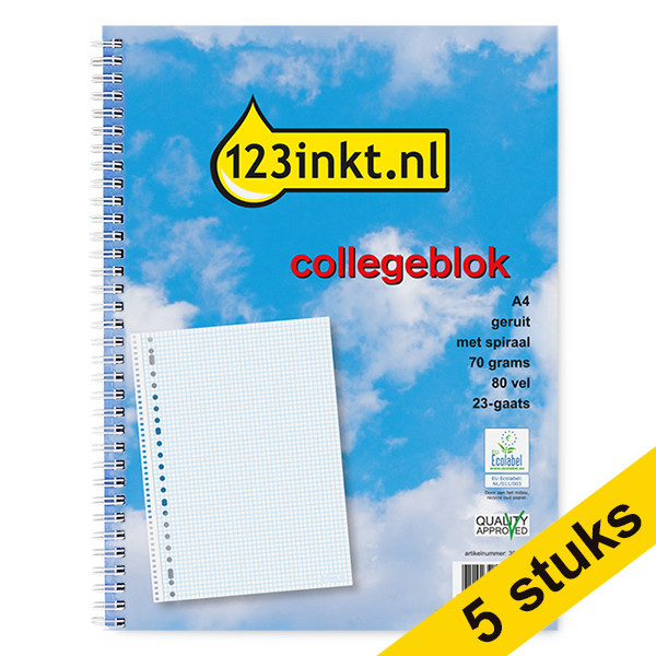 123ink A4 checked spiral lecture pad, 70 grams (80 sheets) (5-pack)  300592 - 1