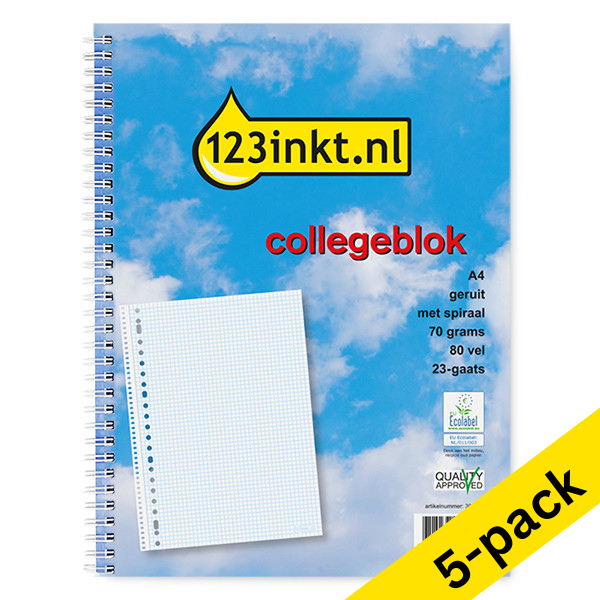 123ink A4 checked spiral lecture pad, 70 grams (80 sheets) (5-pack)  300592 - 1