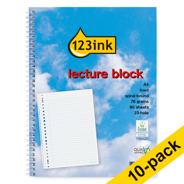 123ink A4 lined lecture pad 80 sheets with spiral, 70g (23 holes) (5-pack)  300590 - 1