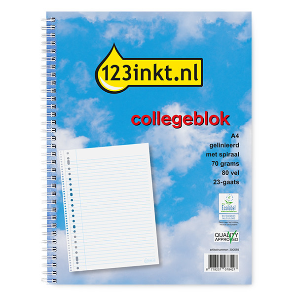 123ink A4 lined lecture pad 80 sheets with spiral, 70g (23 holes) K-5544C 300589 - 1