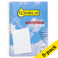 123ink A4 lined spiral writing pad, 70g, 100 sheets (5 x 5-pack)  300570