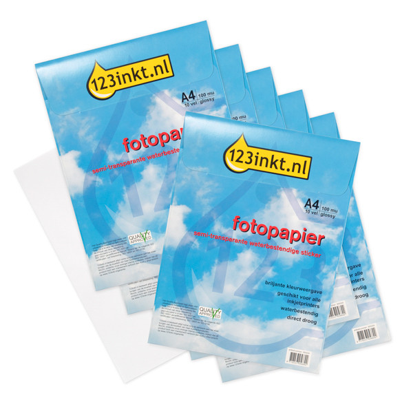 123ink A4 semi-transparent waterproof photo sticker paper (6 x 10-pack)  300342 - 1