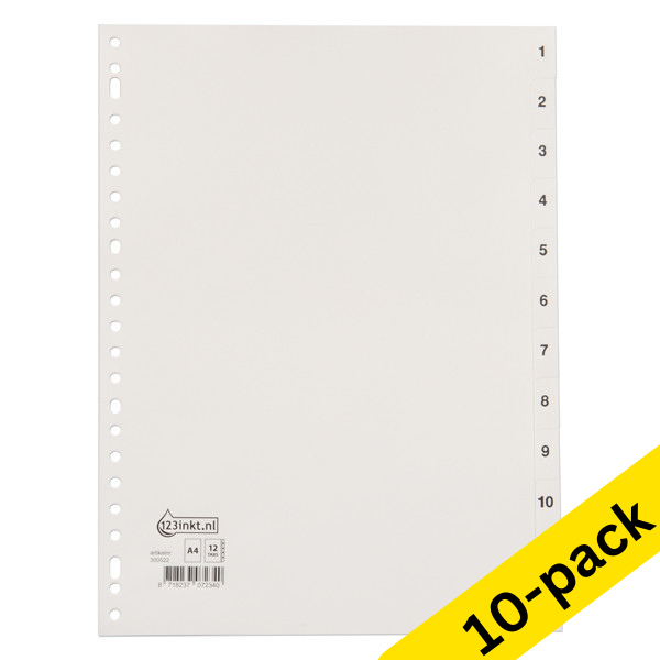 123ink A4 white plastic tabs with indexes 1-12 (23 holes) (10-pack)  300584 - 1