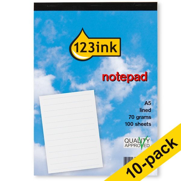 123ink A5 lined notepad, 100 sheets (10-pack)  300788 - 1