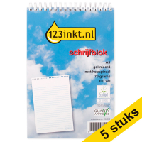 123ink A5 spiral-head ruled writing pad, 100 sheets (5-pack)  300594