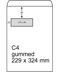 123ink C4 white document envelope gummed with left window, 229mm x 324mm (250-pack) 123-303090 209076 303090C 300945