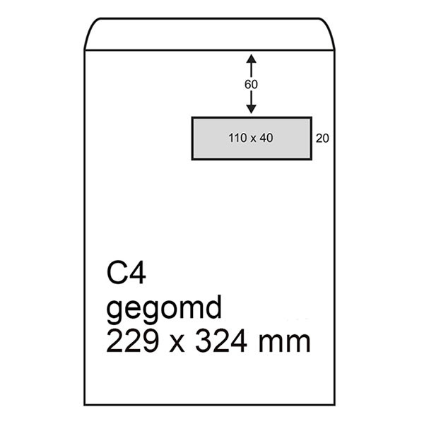 123ink C4 white document envelope gummed with right window, 229mm x 324mm (250-pack) 123-303095 300946 - 1