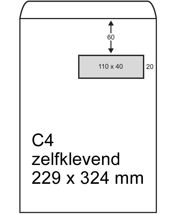 123ink C4 white self-adhesive document envelope with right window, 229mm x 324mm (250-pack) 123-303595 209082 303595C 300948 - 1