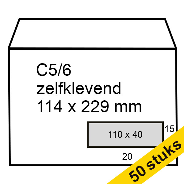 123ink C5/6 white self-adhesive service envelope right window, 114mm x 229mm (50-pack) 123-201535-50 300918 - 1