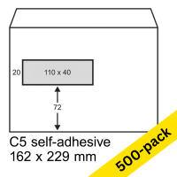 123ink C5 (EA5) white self-adhesive service envelope with window on left, 156mm x 220mm (500-pack) 300922