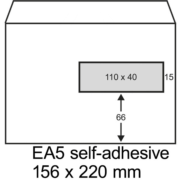 123ink C5 (EA5) white self-adhesive service envelope with window on right, 156mm x 220mm (500-pack) 300924 - 1