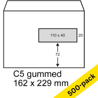 123ink C5 white gummed service envelope with window on right, 162mm x 229mm (500-pack) 300929