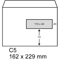 123ink C5 white service envelope window right gummed, 162mm x 229mm (500 pack) 123-202070 202070C 209052 88098969C 300929