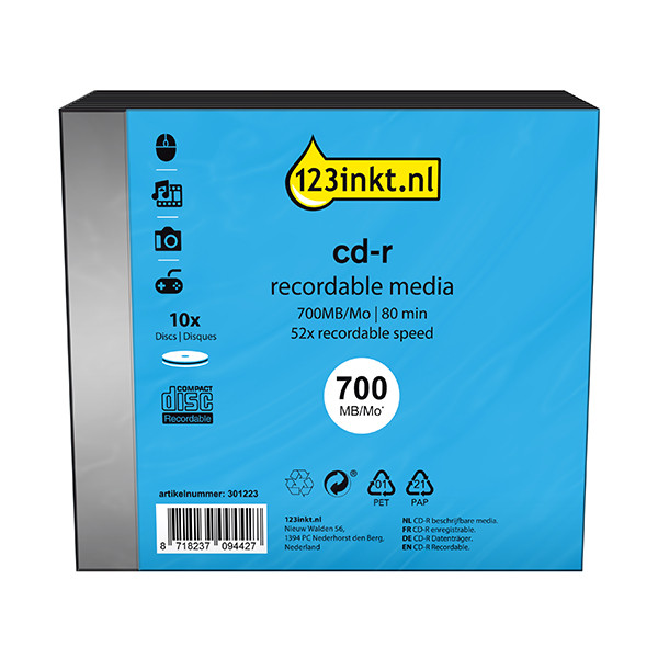 123ink CD-R 80 min. in slimline boxes (10-pack) CR7D5NB10/00C CR7D5NS10/00C 301223 - 1