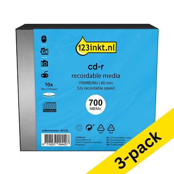 123ink CD-R 80 min. in slimline boxes (3 x 10-pack) 301580 - 1