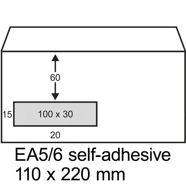 123ink DL (EA5/6) white self-adhesive service envelope with window on left, 110mm x 220mm (500-pack) 300913 - 1