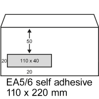 123ink EA5/6 white self-adhesive envelope window left, 110mm x 220mm (500-pack) 123-202521 300914
