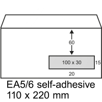 123ink EA5/6 white self-adhesive service envelope window right, 110mm x 220mm (500-pack) 123-202530 202530C 209018 88098972C 300916