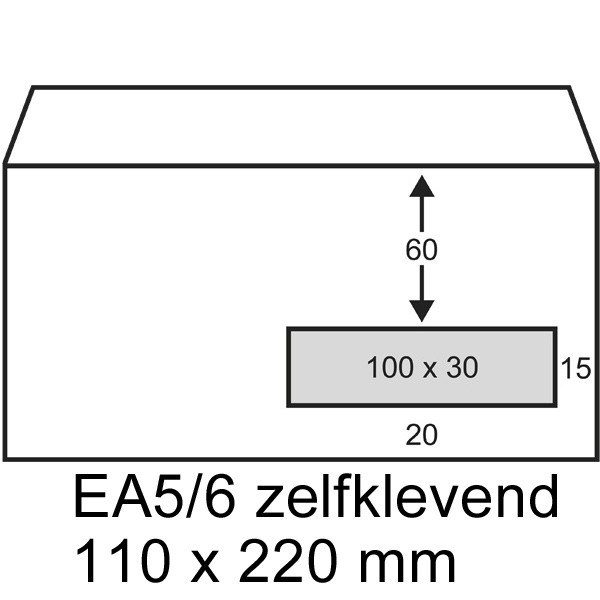 123ink  EA5/6 white self-adhesive service envelope window right , 110mm x 220mm (25-pack) 123-202535-25 209389 RD-202535-25C 300915 - 1