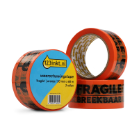 123ink 'Fragile' orange warning tape, 50mm x 66m (3 rolls) 200.130C 301782