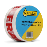 123ink 'Fragile' white warning tape, 50mm x 66m 07024-00018-03C 301780