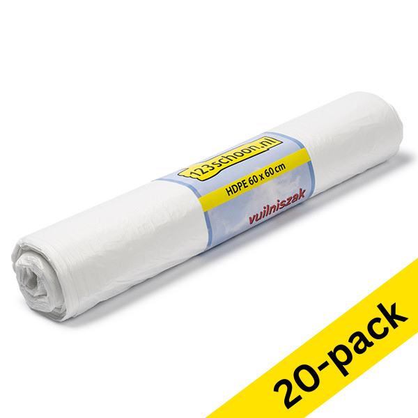 123ink HDPE white garbage bag with drawstrings, 35 litres (20 x 50-pack) SDR06058 - 1