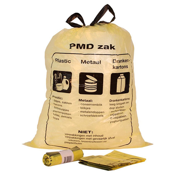 123ink LDPE yellow PMD bin bag with drawstrings, 60 litres (500-pack) 7002502 SDR06196 - 1