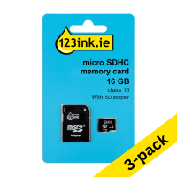 123ink Micro SDHC class 10 memory card including SD adapter - 16GB (3-pack)