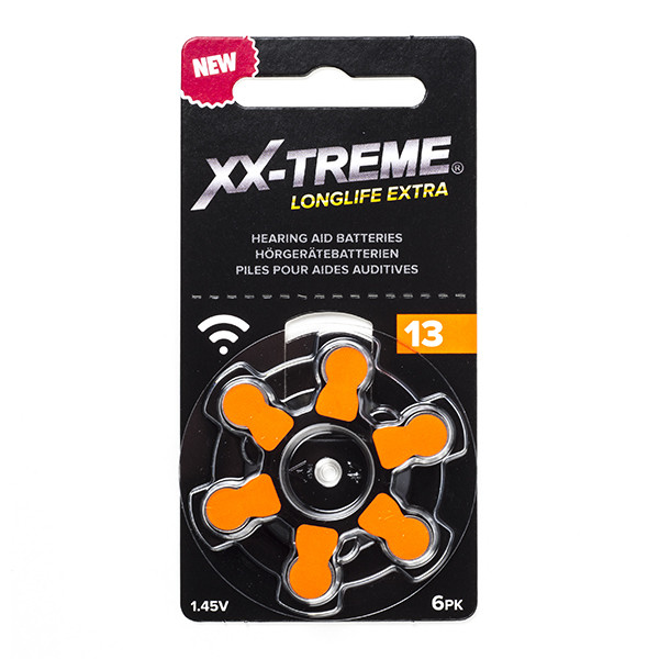 123ink XX-TREME Longlife Extra 13 / PR48 / Orange hearing aid battery (6-pack) 13A 13HP 13SA 7000ZD AC13 A1200019 - 1