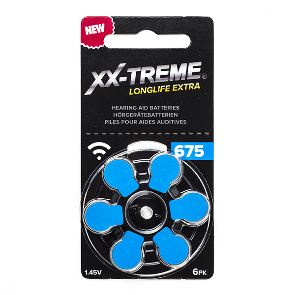 123ink XX-TREME Longlife Extra 675 / PR44 / Blue hearing aid battery (6-pack) 675A 675AE 675HPX 7003ZD AC675 A1200013 - 1