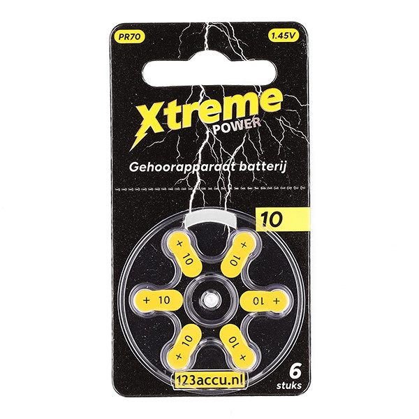 123ink Xtreme Power 10 / PR70 / Yellow hearing aid battery | 6-pack ADR00359 - 1