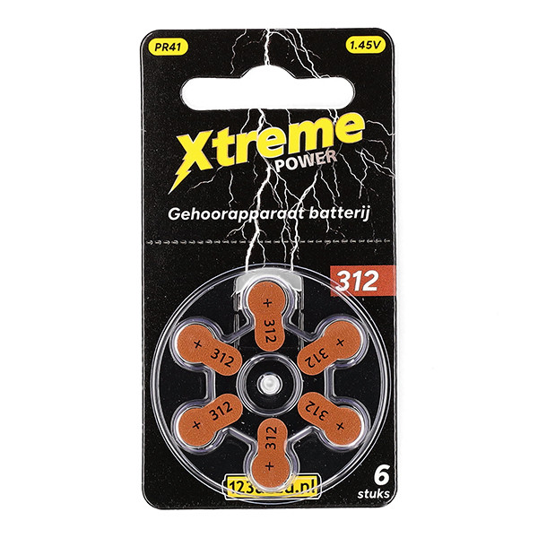 123ink Xtreme Power 312 / PR41 / Brown hearing aid battery | 6-pack ADR00355 - 1