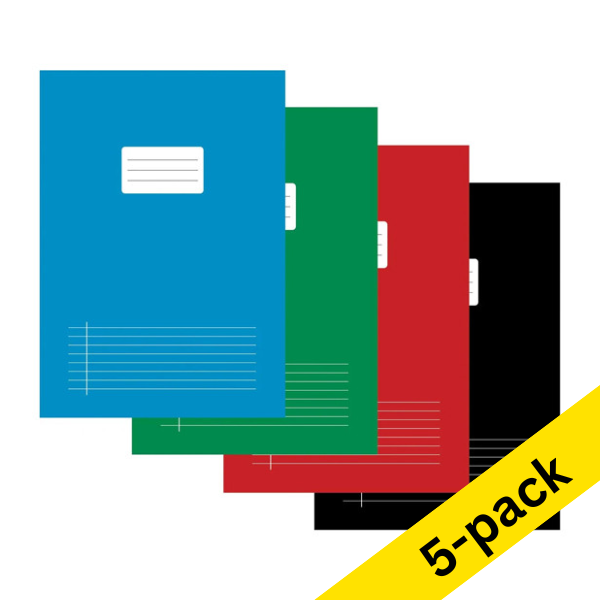 123ink assorted A4 lined notebook, 40 sheets (5 x 5-pack) 303147 - 1