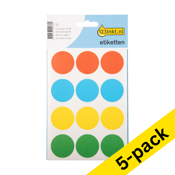 123ink assorted marking dots, Ø 32mm (240 labels) (5-pack) 301521 - 1