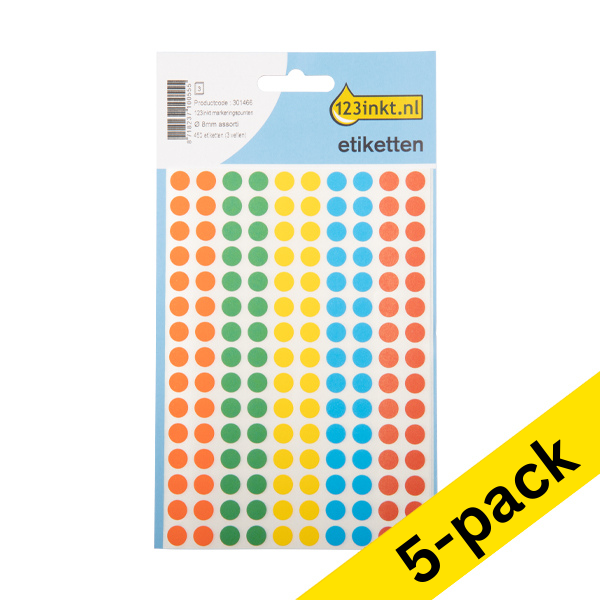 123ink assorted marking dots, Ø 8mm (450 labels) (5-pack)  301500 - 1