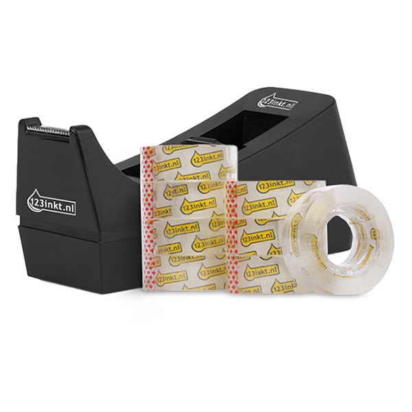 123ink black adhesive tape holder + 8 x 123ink standard adhesive tape, 19mm x 33m  301790 - 1