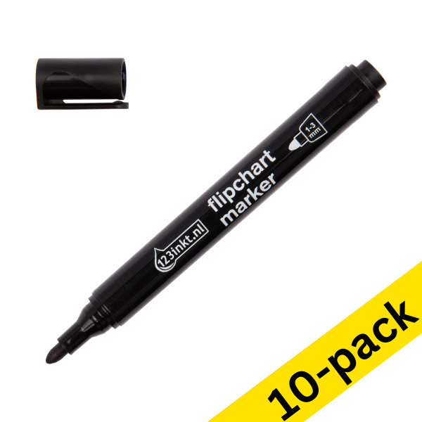 123ink black flipchart marker (1mm - 3mm round) (10-pack)  390558 - 1