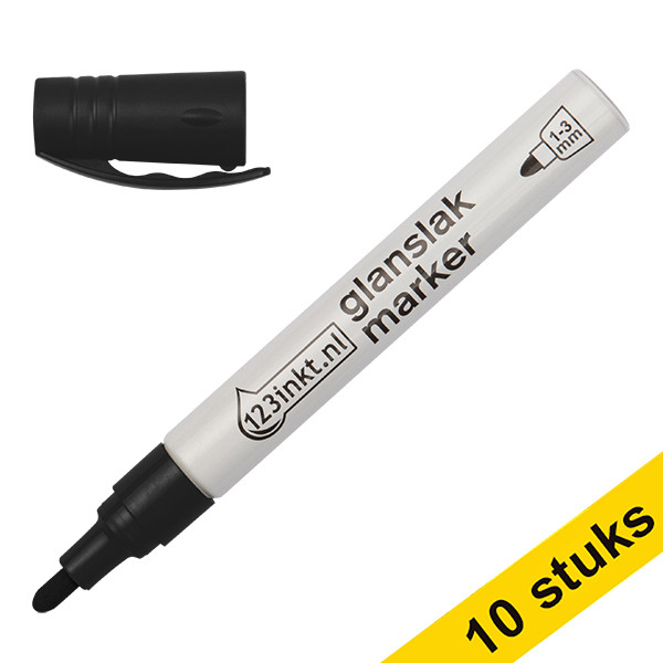 123ink black gloss paint marker (1mm - 3mm round) 10-pack 300856 - 1