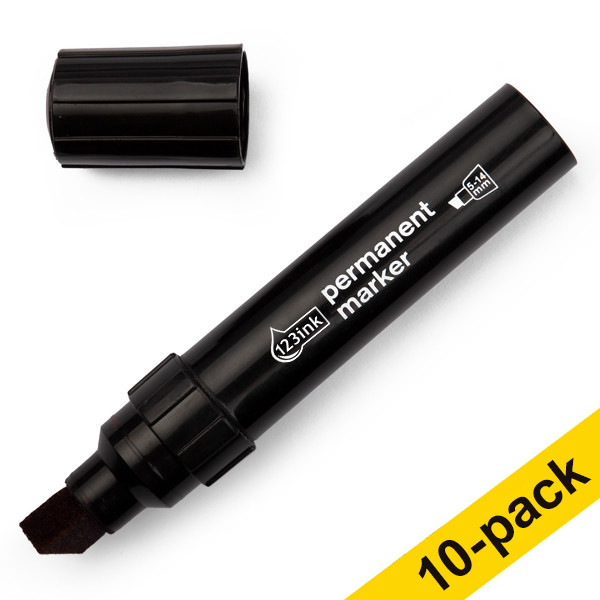 123ink black permanent marker (5mm-14mm chisel) (10-pack)  300868 - 1