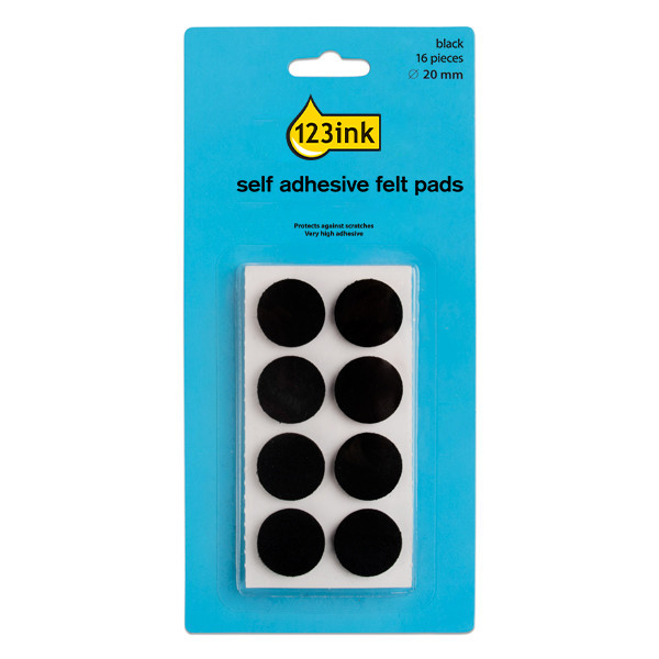 123ink black round self-adhesive felt pads, 20mm (16-pack) FP-20R 301005 - 1
