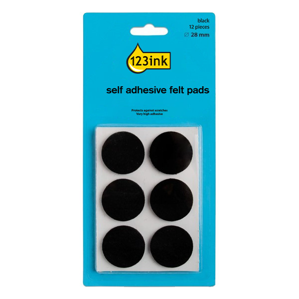 123ink black round self-adhesive felt pads, 28mm (12-pack) FP-28R 301007 - 1