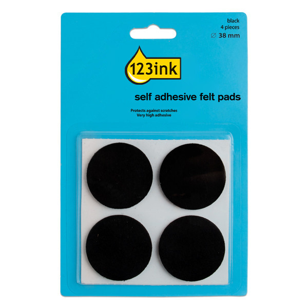 123ink black round self-adhesive felt pads, 38mm (4-pack)  301011 - 1