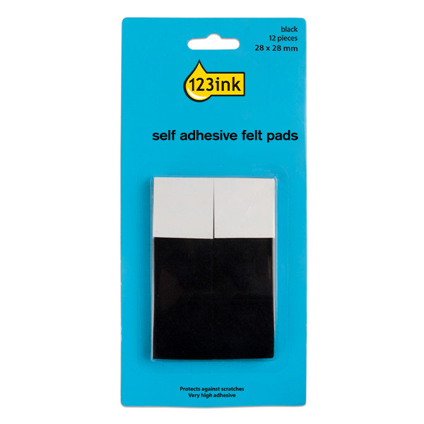 123ink black square self-adhesive felt pads, 28mm (12-pack) FP-28S 301009 - 1