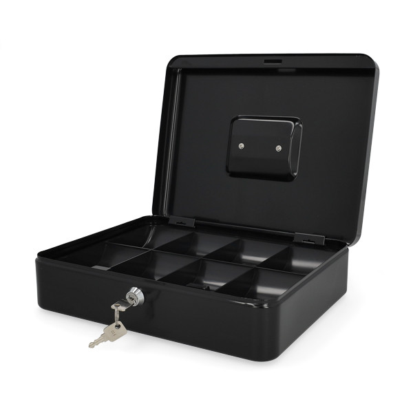 123ink black steel cash box, 30cm x 24.5cm x 9cm 302940 - 2