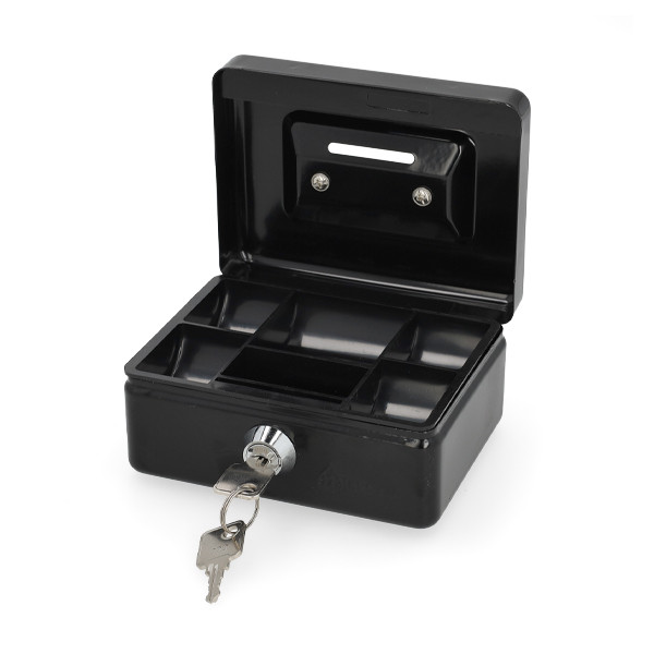 123ink black steel cash box with coin slot, 12.5cm x 9.5cm x 6cm 302937 - 2